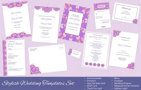Set of Vector Wedding Templates Stock Illustration