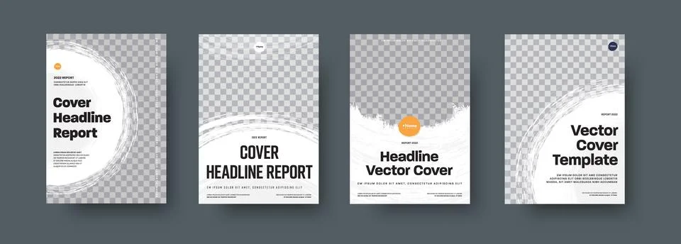 Set of vector white covers with round on semicircular grunge elements for pho Stock Illustration