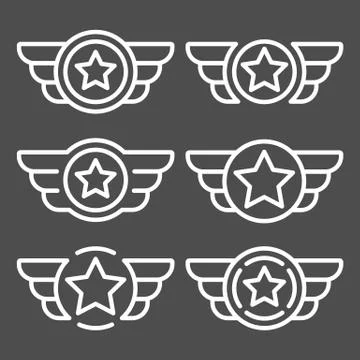 Set of the vector white emblems with wings Stock Illustration