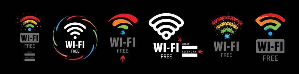 A set of vector Wi-Fi icons on a black background Stock Illustration