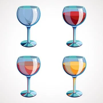 Set vector wine glasses empty, with white, pink and red wine Stock Illustration