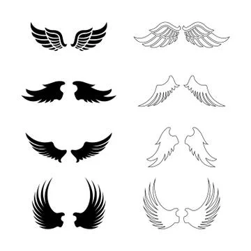 Set of vector wings - decorative design elements - black silhouettes Stock Illustration