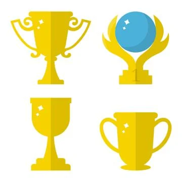 Set of Vector Winner Trophy Cup Icons. Flat Golden Trophy Symbol. Vector. Stock Illustration