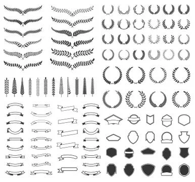 Set of vector wreaths and branches. Design elements for logo, label, emblem, 스톡 일러스트