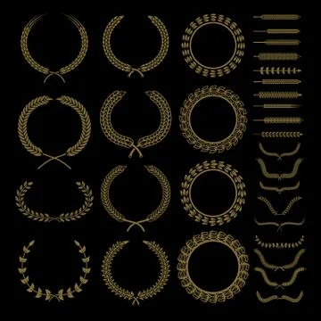 Set of vector wreaths and branches. Design elements for logo, label, emblem, Stock Illustration