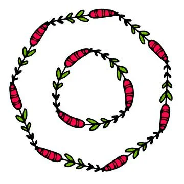 A set of vector wreaths made of twigs with red berries and green leaves Illustrazione stock