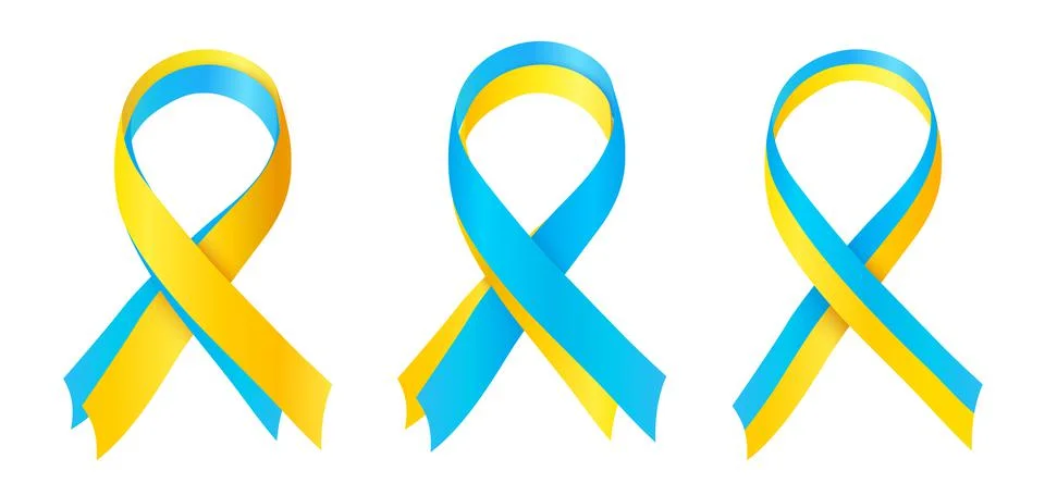 Set of vector yellow and blue silky ribbons loop as symbol of supporting Ukraine Stock Illustration