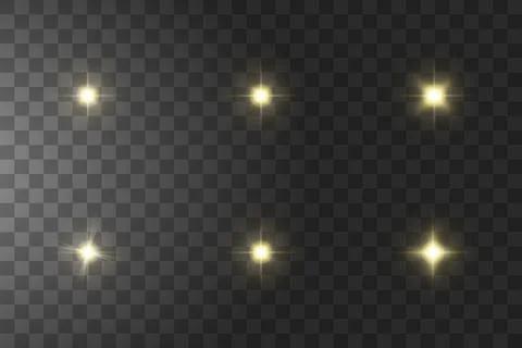 Set of Vector yellow glowing light effect stars bursts with sparkles on Stock Illustration