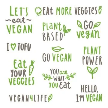 Set of vegan text labels. Stock Illustration