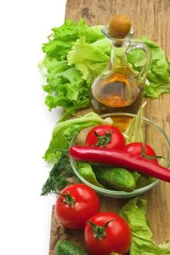 Set vegetable and jug of vegetable oil isolated Foto stock