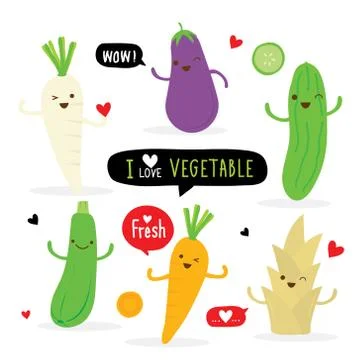 Set of Vegetable Cartoon Character Vector. Stock-Illustration