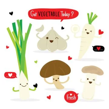 Set of Vegetable Cartoon Character Vector. Stock Illustration