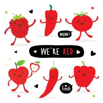 Set of Vegetable Cartoon Character Vector Stock Illustration