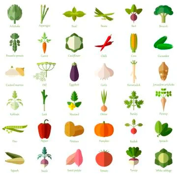 Set of vegetable flat icons Stock Illustration