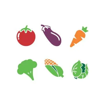 Set vegetable tomato, carrot, cabbage, broccoli, eggplant, and corn vector .. Stock Illustration