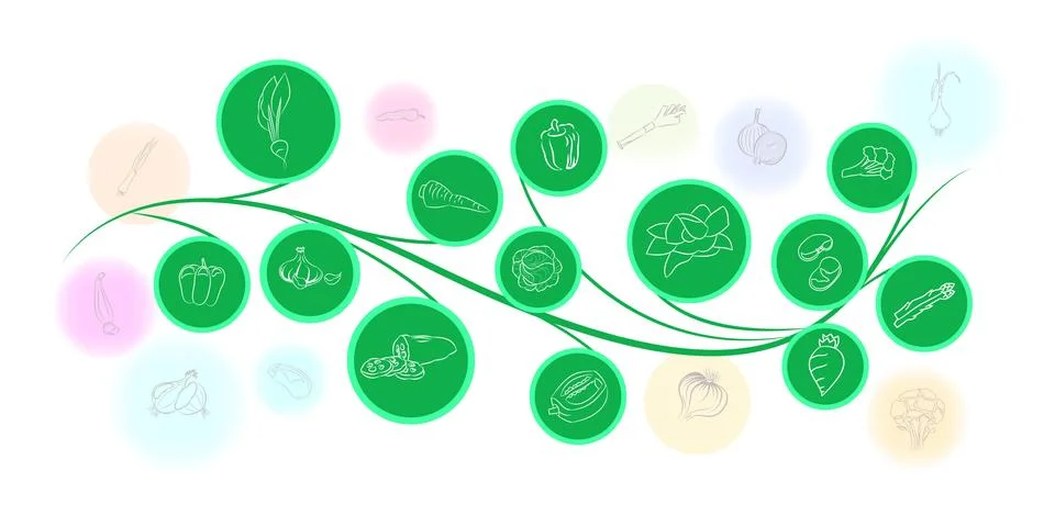 Set of vegetable on tree brunch background Stock Illustration