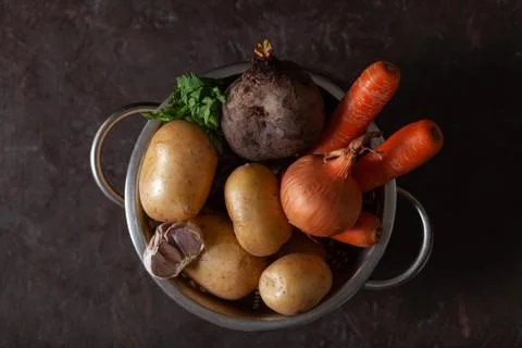 Set of vegetables for beetroot soup. The concept of cooking Stock Photos