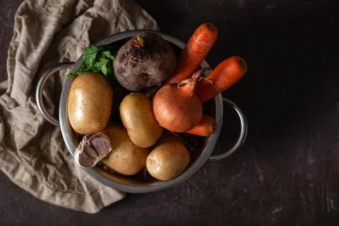 Set of vegetables for beetroot soup. The concept of cooking Stock Photos