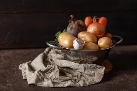 Set of vegetables for beetroot soup. The concept of cooking Stock Photos