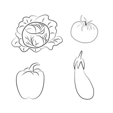 Set of vegetables. Coloring book. Contour illustration Stock Illustration