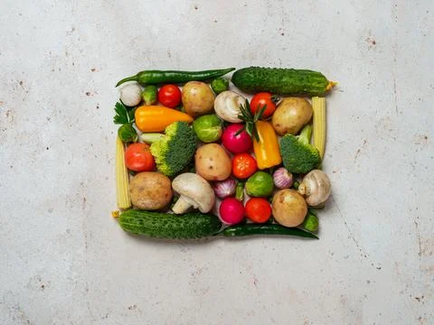 Set of vegetables on gray background. Stock Photos