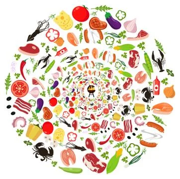 Set of vegetables for grilling Stock Illustration