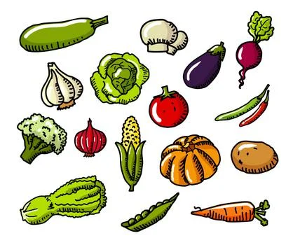 Set-of-vegetables-icons Stock Illustration