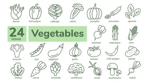Set of vegetables icons Stock Illustration