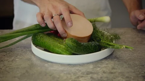 Set vegetables for preparation salad cabbage, green onion, Stock Footage 252109033