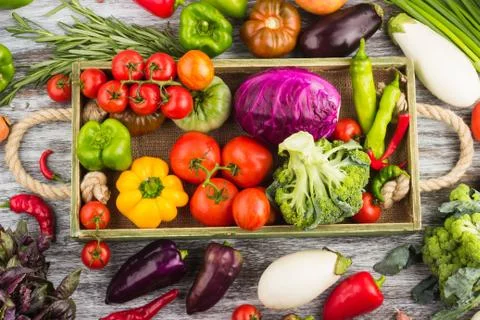 Set of vegetables in the tray Foto stock