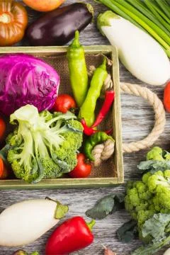 Set of vegetables in the tray 스톡 사진