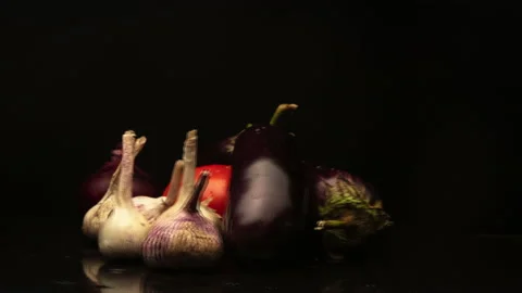 Set of vegetables in turn on black background Stock-Footage 138738266