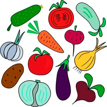Set of vegetables in vector graphics, in cartoon style. For the design of Stock Illustration