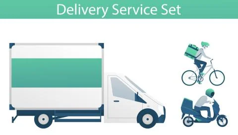 Set of vehicles for fast express delivery service イラスト素材