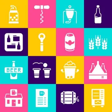 Set Vending machine, Pack of beer bottles, Wheat, Beer brewing process, Bottle イラスト素材