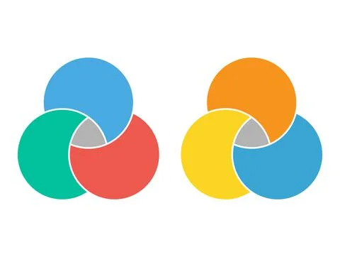Set of Venn diagram maths vector, Negative space, color modern icon - isolate Stock Illustration