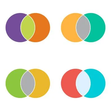 Set of Venn diagram maths vector, Negative space, color modern icon - isolate Illustrazione stock
