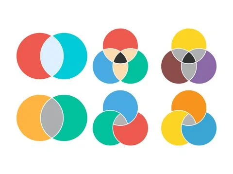 Set of Venn diagram maths vector, Negative space, color modern icon - isolate Illustrazione stock