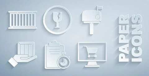 Set Verification of delivery list clipboard, Mail box, Delivery hand with boxes Illustration