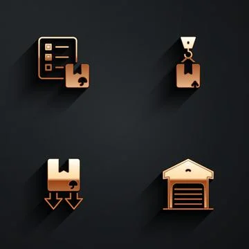 Set Verification of delivery list, Crane with cardboard box, Cardboard traffic 库存插图