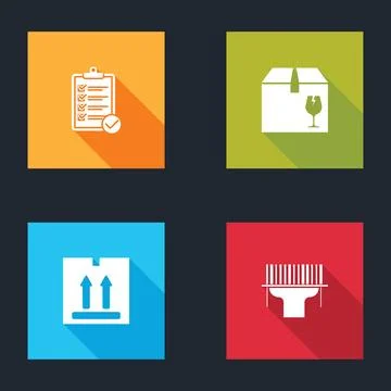 Set Verification of delivery list, Delivery box with fragile content, Cardboa Illustrazione stock