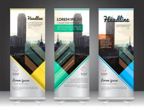 Set of vertical abstract display banner stand or roll up design background la Stock Illustration