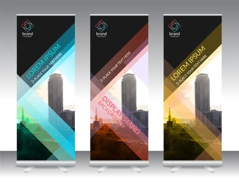 Set of vertical abstract display banner stand or roll up design background la Stock Illustration
