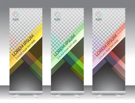 Set of vertical abstract display banner stand or roll up design background la Stock Illustration