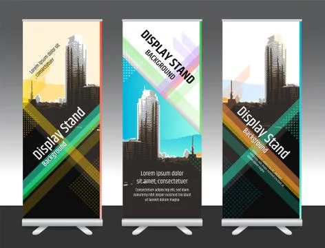 Set of vertical abstract display banner stand or roll up design background la Stock Illustration