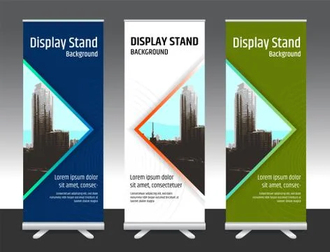 Set of vertical abstract display banner stand or roll up design background la Stock Illustration