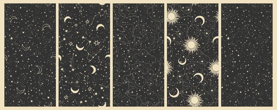 Set of vertical astrology banners, celestial background for zodiac, tarot, boho Stock Illustration
