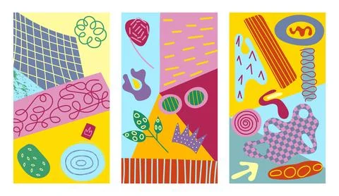 Set of vertical backgrounds with abstract doodle elements for your design, ba Illustrazione stock