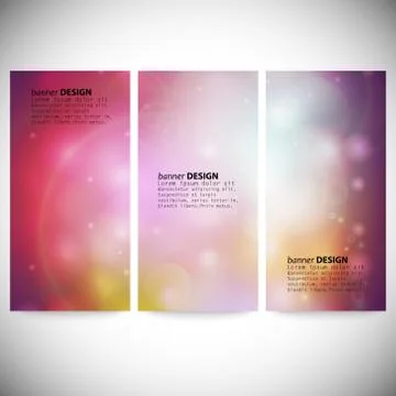 Set of vertical banners. Abstract multicolored defocused lights background Stock Illustration