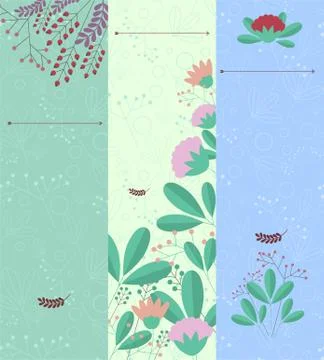 Set of vertical banners with floral elements and place for your text. Stock Illustration